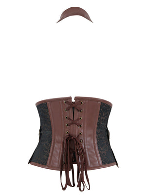 Men's High Quality Brocade Halter Tight Lacing Pirate Corset Brown Back View