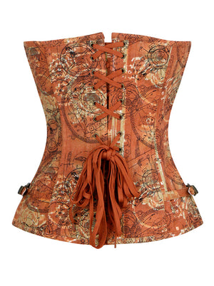 Steampunk Gothic Retro Sweetheart Gear Print Bustier Overbust Corset Top Back View
