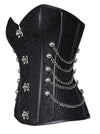 Women's Fashion Jacquard Spiral Steel Boned Busk Closure Waist Cincher Bustier Corset with Chains Black Side View