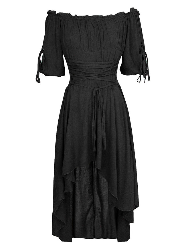 Victorian Off Shoulder Pirate Peasant Blouse Top High Low Dress Black Main View