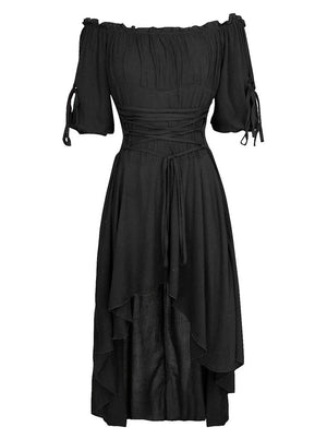 Victorian Off Shoulder Pirate Peasant Blouse Top High Low Dress Black Main View
