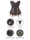 Women's Gothic Steel Boned Brocade Lace-up Halloween Corset Top with Zipper Brown Detail View
