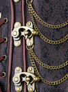 Women's High Quality Steel Boned Brocade Waist Cincher Corset Top with Zipper Brown Detail View