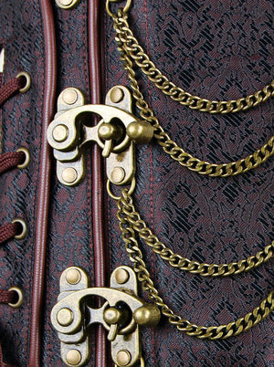 Hochwertiges Korsett-Oberteil aus Brokat mit Stahlknochen und Damenverschluss und Reißverschluss in Braun Detailansicht