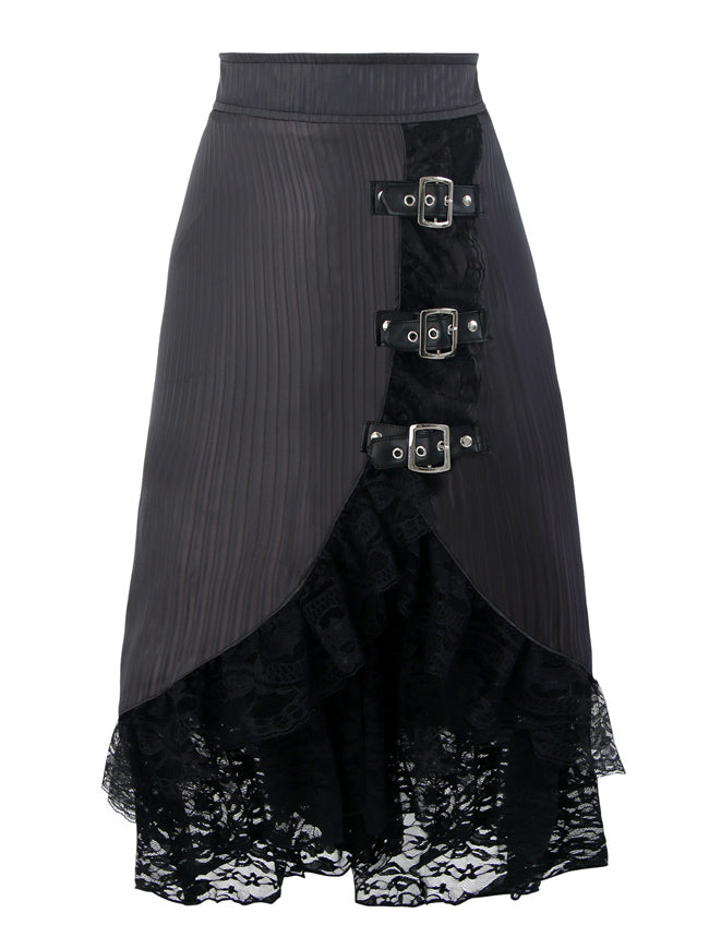 Steampunk Gothic Vintage Victorian Gypsy Hippie Lace Party Skirt with Buckles