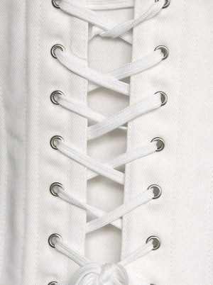 Classical Burlesque Lady White Strapless Long Torso Lace Up Waist Cincher Underbust Corset Tops Detail View