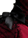 Ensemble de lingerie corset bustier désossé en dentelle Steampunk pour femmes avec jarretière rouge foncé vue principale