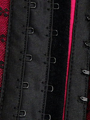 Ensemble de lingerie corset bustier désossé en dentelle à armatures pour femmes avec jarretière rouge foncé vue arrière