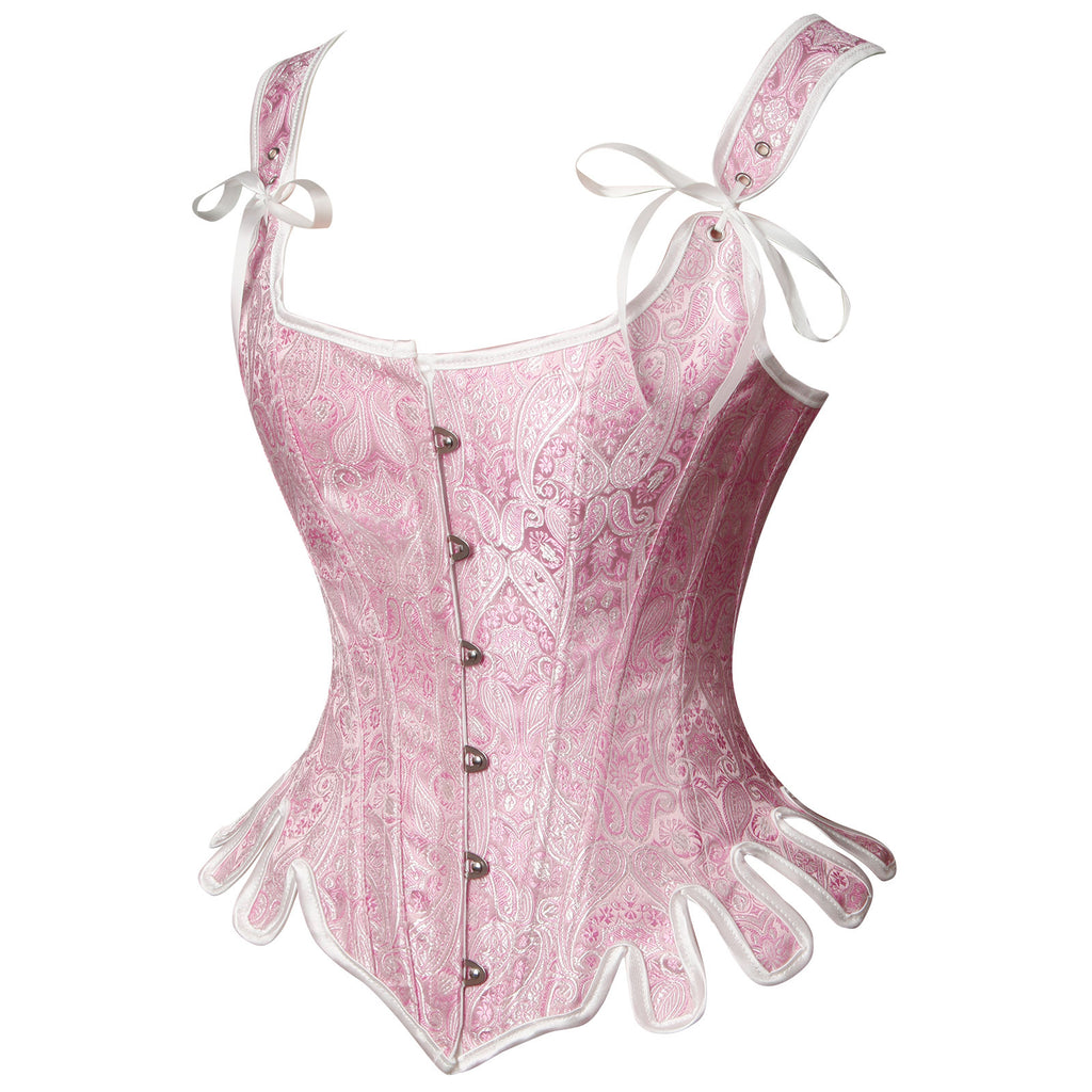 Renaissance Victorian Vintage Pink Lace Up Overbust Side View