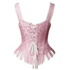 Elegant Floral Embroidered Lace Up Overbust Corset Tank Top with Straps Back View