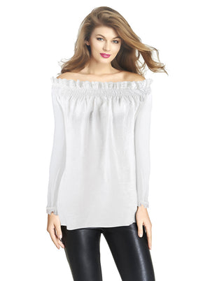 Elegante Retro High Quality Casual All-Match Frauen Weiße Baumwolle Off Shoulder Bluse Shirt Hauptansicht