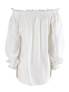 White Cotton Peasant Tunic Fashion Spring Plus Size Long Sleeves Cute Off the Shoulder Tops Blouses Back View