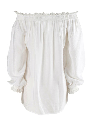 Blanc coton tunique paysanne mode printemps grande taille manches longues mignon hors de l'épaule hauts chemisiers vue arrière