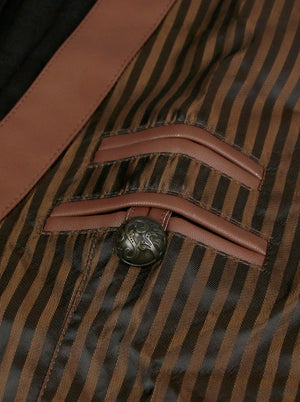 Steampunk Retro Renaissance Stripes Printed Waistcoat Business Suit Vest Brown Detail View