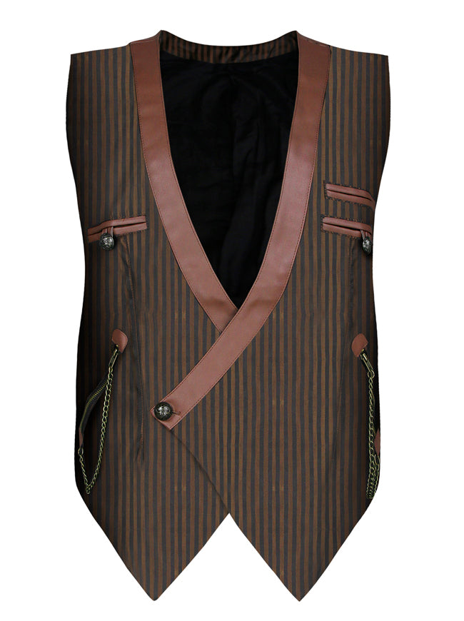 Men's Steampunk Retro Renaissance Stripes Printed Waistcoat Business Suit Vest Detail View