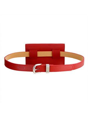 Fashion Simple PU Leather Waist Belt with Removable Pouch Bag Back View