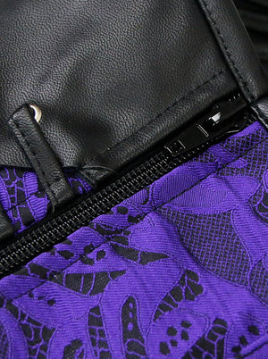 Women's Sexy Halter Faux Leather Steel Boned Halloween Overbust Corset Black/Purple Detail View
