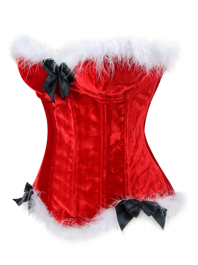 Christmas Party Velvet Strapless Corset Bustier Top with Garter Belt
