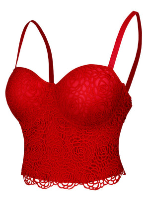 Elegant sexet kvinder rød blonder vintage kæreste spaghetti stropper polstret bh beskæring set fra siden
