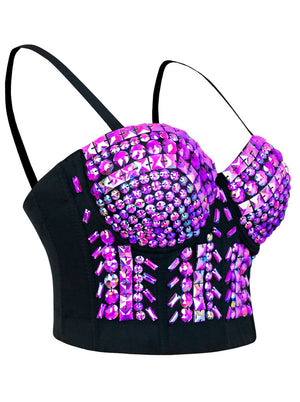 Gothic Spaghetti Strap Studs Rivets Beaded Halloween Bustier Crop Top Bra Multicolore Side View