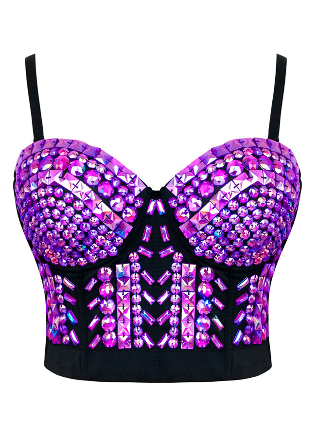 Gothic Spaghetti Strap Studs Rivets Beaded Halloween Bustier Crop Top Bra Multicolored Side View