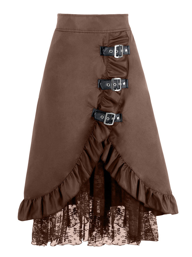 Steampunk Gothic Vintage Victorian Gypsy Hippie Lace Party Skirt with Buckles