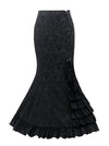 Steampunk Gothic Jacquard Ruffle Fishtail Pencil Skirt