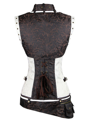 Steampunk Vintage Spiral Steel Boned Lace Up Corset with Shrug