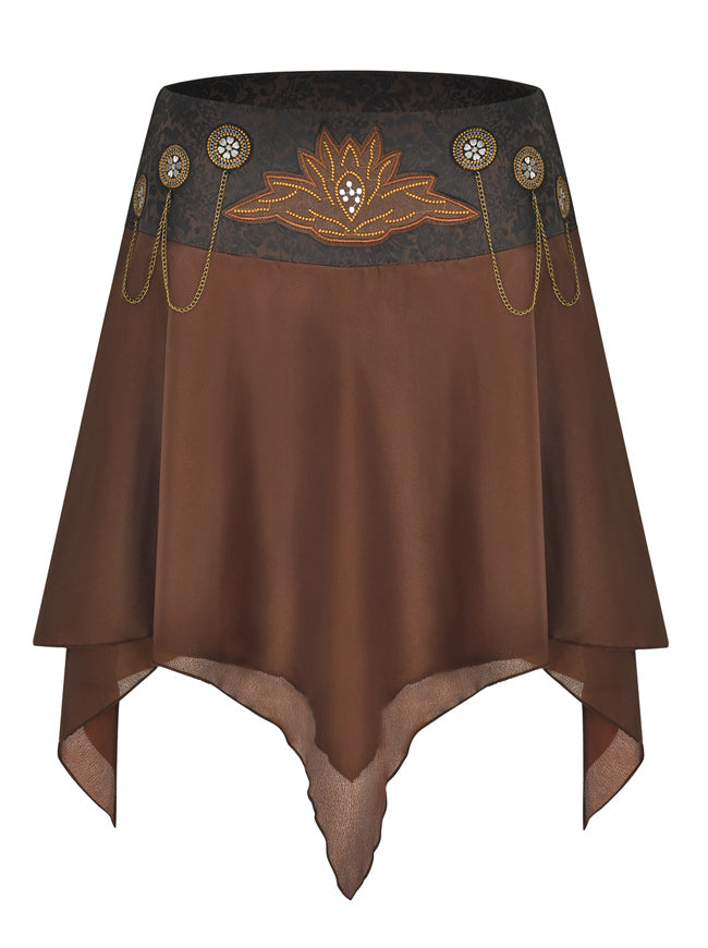 Steampunk Victorian Embroidered Layered Irregular Ruffled Skirt
