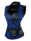 Steampunk Vintage Brocade Boned Lace Up Corset avec veste et ceinture