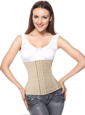 Women's Steel Boned Lace Hooks Waist Trainer for Weight Loss Underbust Apricot Main View