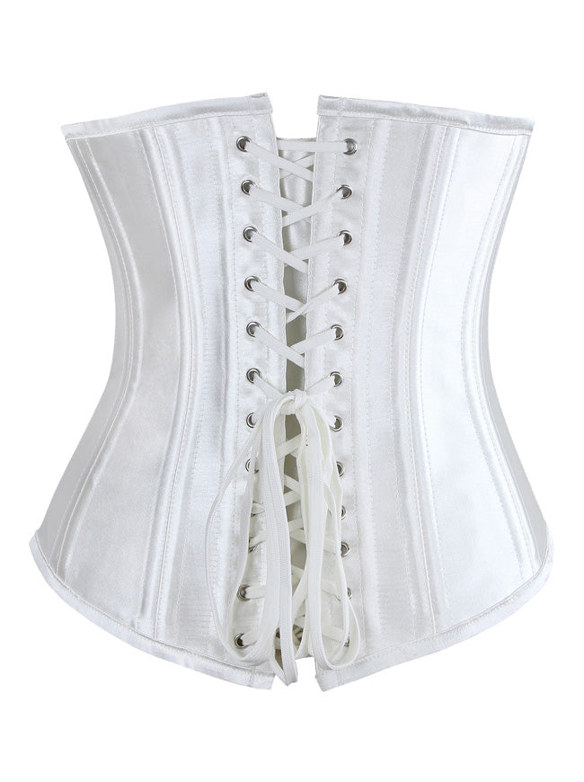 Women's Burlesque Sweetheart 26 Steel Boned Satin Lace-Up Underbust Corset White Back View