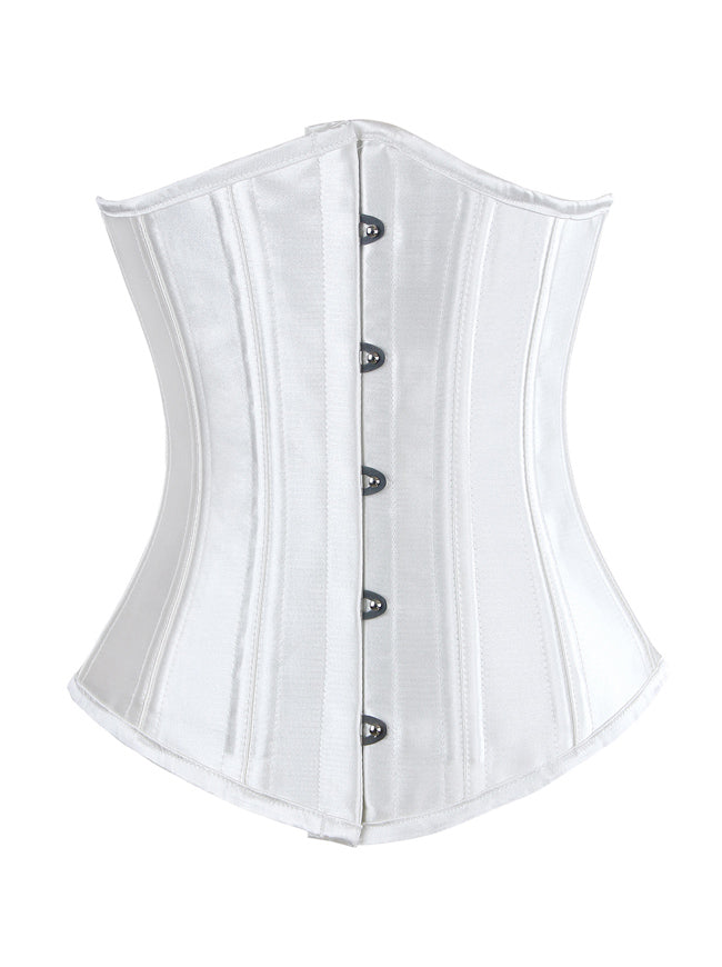 Women's Fashion 26 Steel Boned Satin Lace-Up Waist Cincher Underbust Corset White Detail View