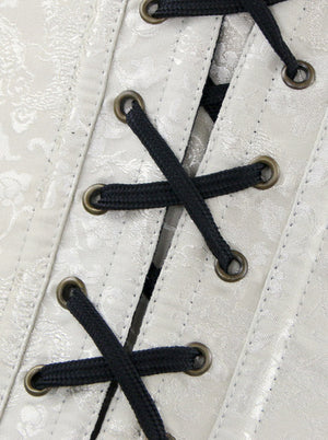 Vintage Brocade Spiral Steel Boned Zipper Lace Up Overbust Corset with Buckles