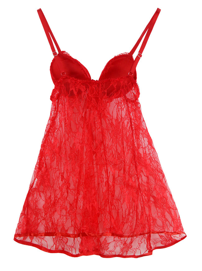 Nightwear Sleepwear Women Honeymoon Lingeries Cute Red Valentines Babydoll See through Lingerie Back View