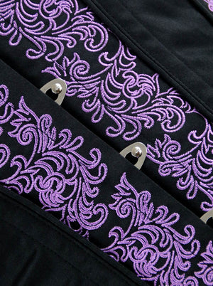 Victorian Gothic Style Purple Floral Steel Boned Waist Training Corset