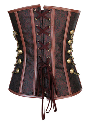 Victorian Gothic Jacquard Weave Overbust Lingerie Corset Top with Chains