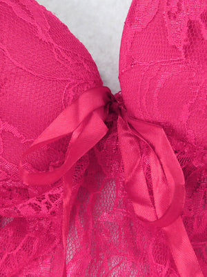 Femmes de haute qualité en dentelle transparente Babydoll vêtements de nuit Chemise Lingerie tenues Rose vue détaillée