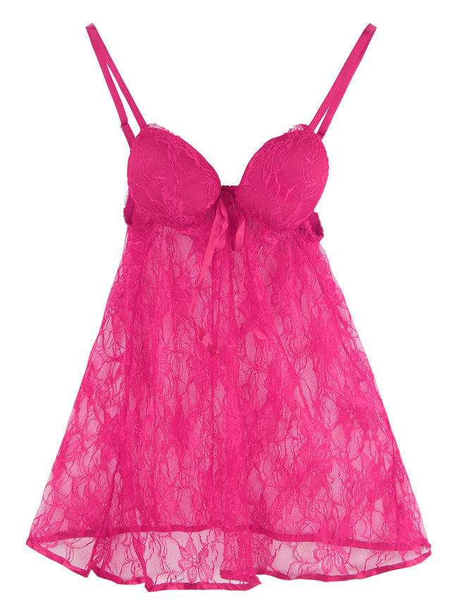 Women's Soft Comfortable See-through Lace Babydoll Sleepwear Lingerie Outfits Rose Detail View