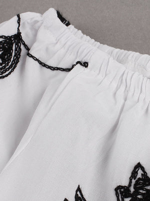 Chemise à fleurs sexy en coton à manches longues pour femmes Haut chemisier à épaules dénudées Blanc Vue détaillée
