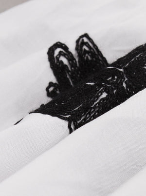 Women's Fashion Long Sleeves Cotton Floral Shirt Off Shoulder Blouse Top White Detail View