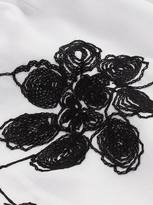 Chemise à fleurs en coton à manches longues pour femme Haut chemisier à épaules dénudées Blanc Vue détaillée