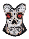 Punk Day of The Dead Skull Rose Print Rock N Roll Boned Bustier Top Halloween Costume Corset Main View