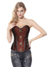 Women's Steampunk Jacquard Spiral Spiral Steel Boned Busk Closure Outerwear Corset with Chains Brown Main View