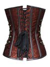 Women's Gothic Jacquard Spiral Steel Boned Busk Closure Overbust Corset with Chains Brown Back View