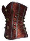 Women's Fashion Jacquard Spiral Steel Boned Busk Closure Cosplay Bustier Corset with Chains Brown Side View