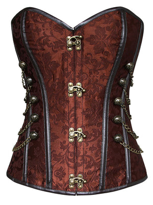 Spiral Steel Boned Steampunk Gothic Bustier Corset with Chains Main View