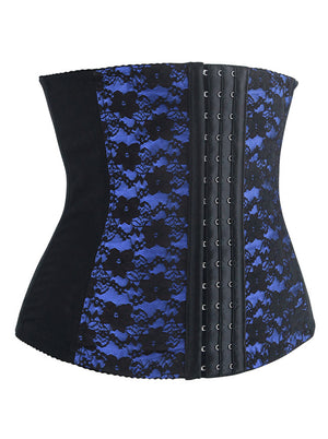 Women's Spiral Steel Boned Lace Hooks Hourglass Slimming Underbust Blue Side View
