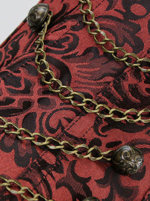 Qadın Vintage Brocade Polad Sümüklü Uzun Torso Süni Dəri Aşırı Büstün Korset Üst Tünd-Qırmızı Detal görünüşü