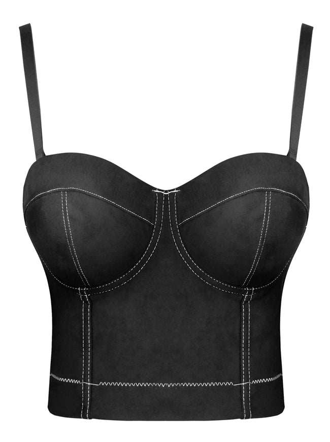 Gothic Bustier Crop Top Spaghetti Straps Suede Push Up Bra Top – Charmian  Corset